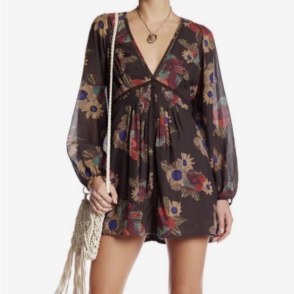 Free People Strawberry Fields Floral Tunic Mini Dress